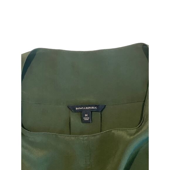 Banana Republic 100% Silk Long Sleeve Blouse Women's Size M Olive Green Fall Lux - Picture 5 of 9